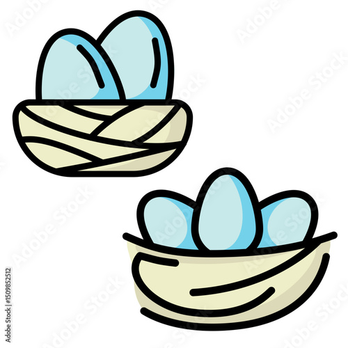 vector illustration of blue eggs in the nest