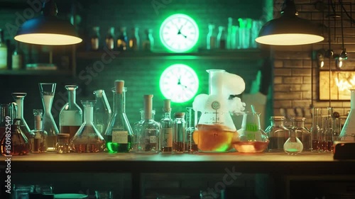 Wallpaper Mural Experimental setup with laboratory glassware and bubbling solutions for innovative research Torontodigital.ca