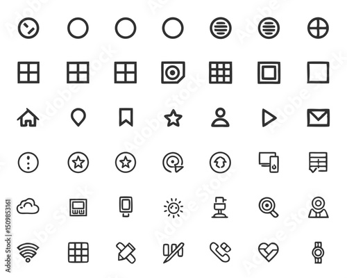 Set of minimalist outline icons for ui design user interface elements vector graphics and symbols collection