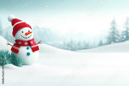 Playful snowman in winter wonderland snowy landscape digital artwork tranquil environment close-up view holiday charm