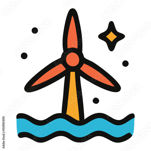 A clear flat icon of a wind turbine, powerfully symbolizing clean energy and renewable power generation. Ideal for themes related to sustainability, green technology, and environmental solutions.