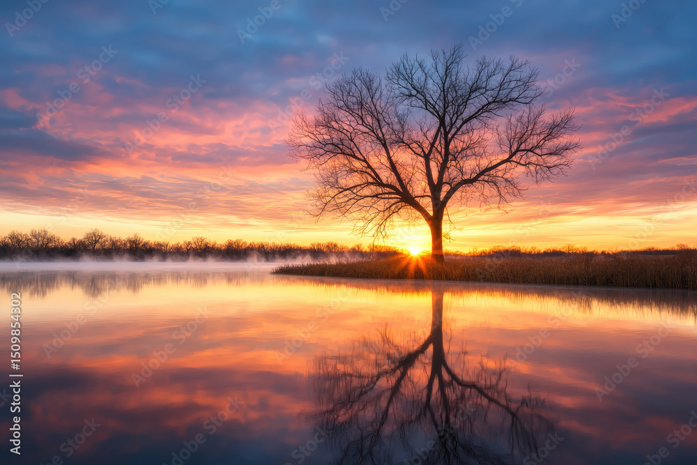 Sunset reflection over serene lake nature landscape tranquil environment vibrant clouds peaceful viewpoint captivating concept Sunset reflection over serene lake nature landscape tranquil environment vibrant clouds peaceful viewpoint captivating concept