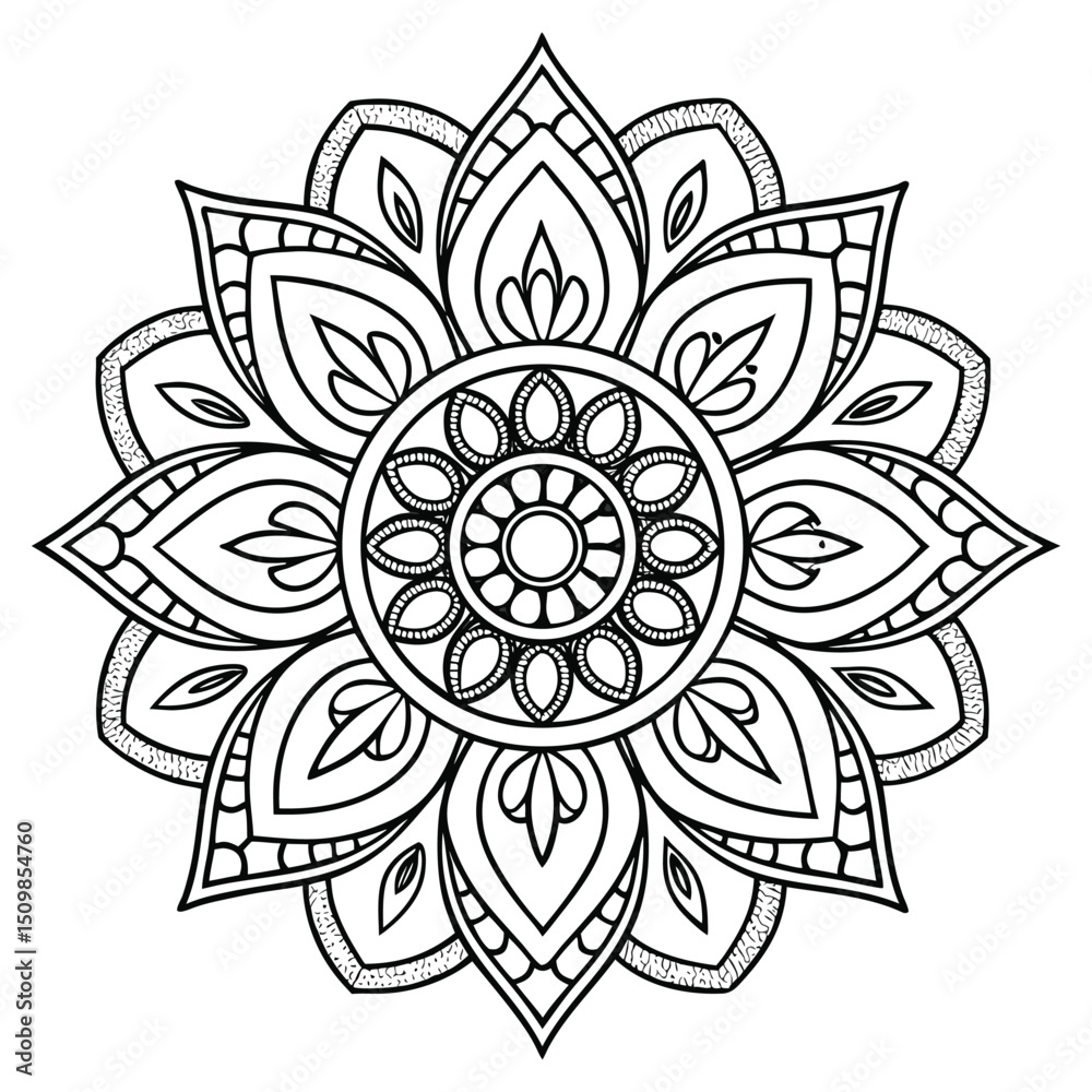 Decorative circular mandala featuring geometric and floral elements Decorative circular mandala featuring geometric and floral elements