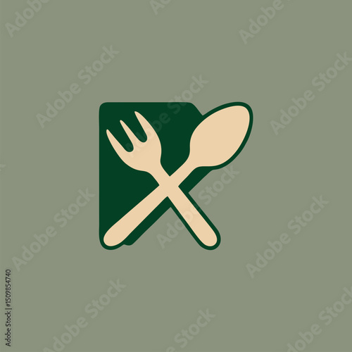 A creative logo featuring a fork and spoon in a circular design, symbolizing the commitment to healthy eating in a modern restaurant.