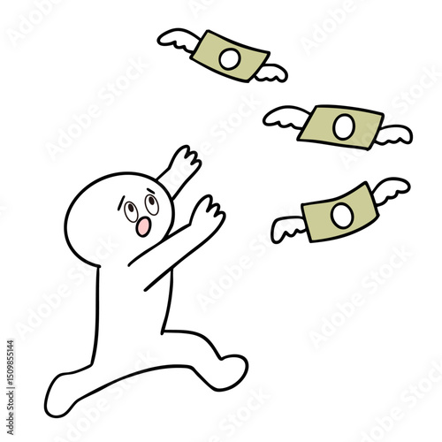 飛んでいくお金を走って追いかける棒人間