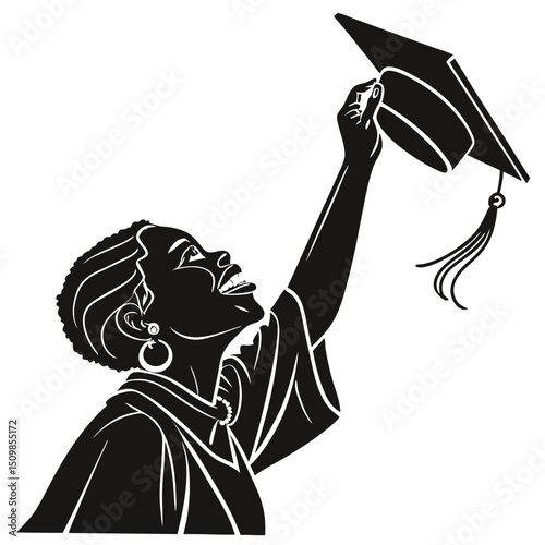 black silhouette hand tossing graduation cap