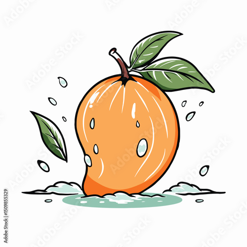 Fresh Mango with Water Splash Illustration