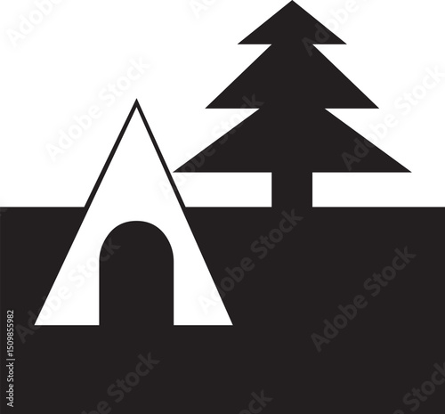House and tree icon in geometric style