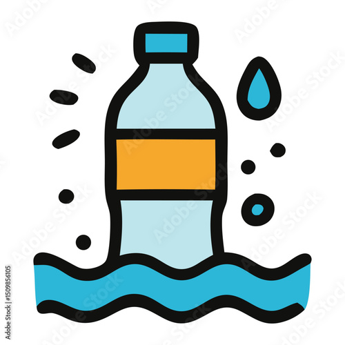 A clear flat icon depicting a plastic bottle, powerfully symbolizing plastic pollution and its impact on the environment. Ideal for themes of waste, environmental damage, and conservation efforts.