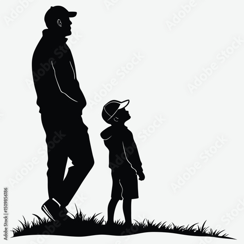 Father and child at a sports game image vector art and illustration	