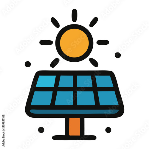 A clear flat icon of a solar panel, representing renewable resources and sustainable energy. Ideal for themes related to solar power, green technology, and environmental responsibility.