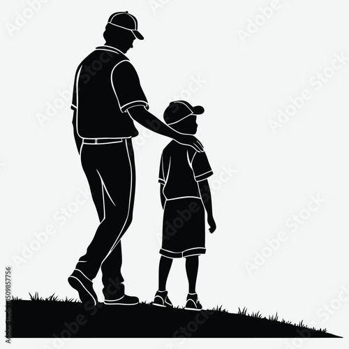 Father and child at a sports game image vector art and illustration	