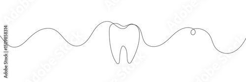 Continuous single line art of teeth and love shape, perfect for minimalist vector illustrations. Teeth and love shape illustration in single line art style, ideal for modern graphic designs.