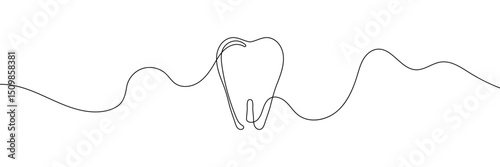 Continuous single line art of teeth and love shape, perfect for minimalist vector illustrations. Teeth and love shape illustration in single line art style, ideal for modern graphic designs.