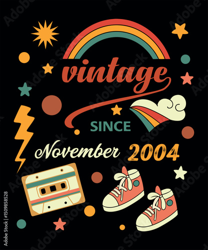 Retro Vintage November 1995 Birthday Design with Rainbow and Cassette Tape