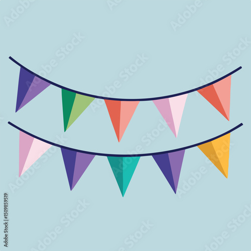 Colorful Party Bunting Flags Vector on Light Blue Background


