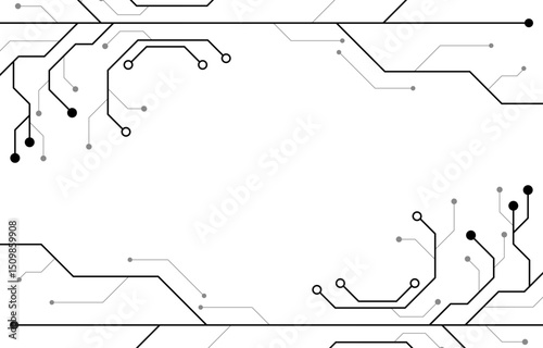 Digital technology circuit board background futuristic, line, data, future, network, system, black and white concept.
