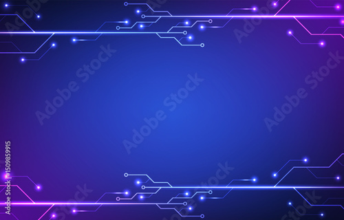 Digital technology futuristic circuit board background with data, future, network, electronic, system, robotics, machine learning concept.