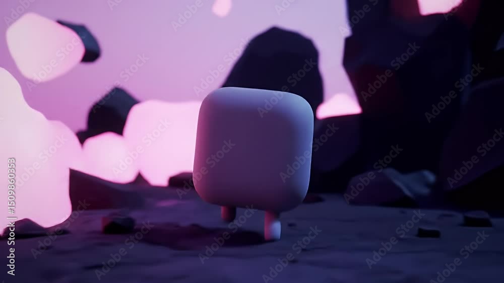 Walking Four-Legged Object in Abstract Landscape Slow Motion
