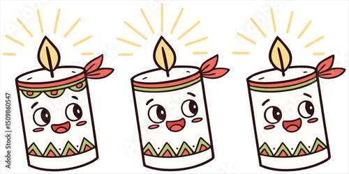 Candle cartoon illustration, festive character ornament, vector design
