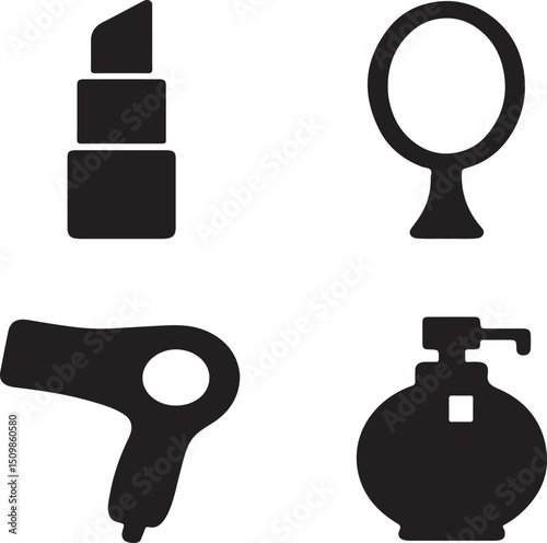 Beauty Icons Lipstick, Mirror, Hair Dryer, Soap Dispenser