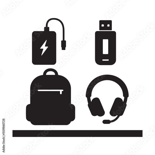 Essential Tech Accessories Power Bank, USB Drive, Backpack, Headset