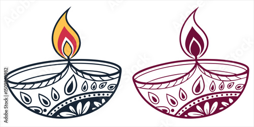 Oil lamp illustration, traditional india festive, celebration vector

