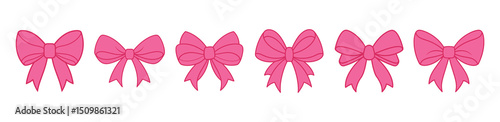 Set of pink  bow ribbon. Set, collection of cute bows for girls. Cute coquette bow collection vector, romantic ribbon bow