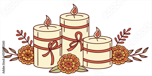 Candle flower illustration, festive decoration vector
