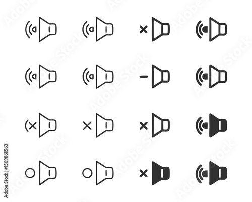 Speaker volume control icon set vector illustration for audio settings and multimedia interface design