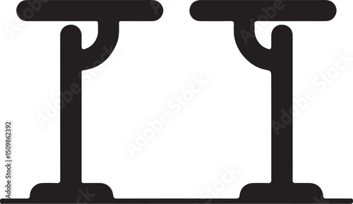 Minimalist Black Gymnastic Parallel Bars Icon on Transparent Background