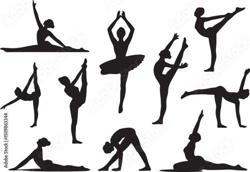 Ballet Dance Silhouette Collection with Various Poses on Transparent Background