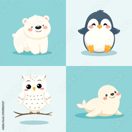 Playful Arctic Animals Illustration for Kids’ Wall Design