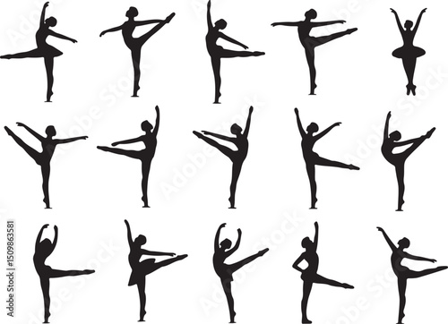 Ballet Dancer Silhouette Collection Poses in Motion Isolated on Transparent Background