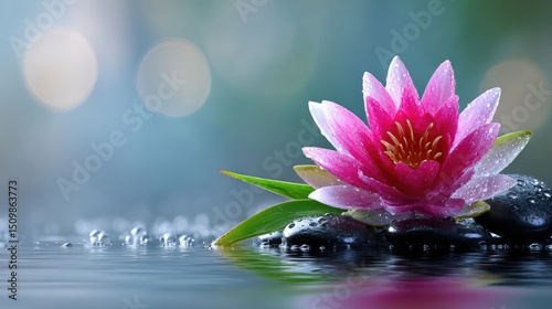 Wallpaper Mural Pink lotus flower on smooth stones and water. Torontodigital.ca