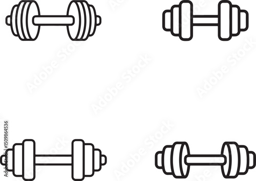 Four Dumbbell Icons Line Art on Transparent Background Fitness Weights Exercise