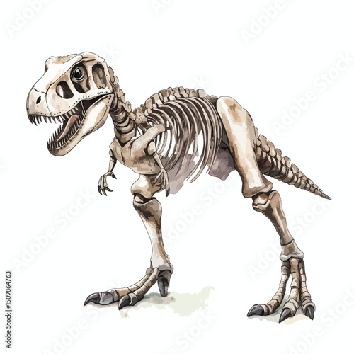 Tyrannosaurus Rex Skeleton Illustration with Sharp Teeth and Powerful Legs