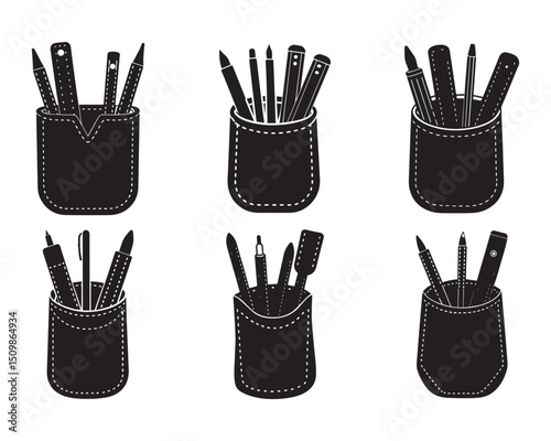 Colored pencils in a black leather holder