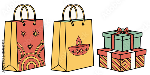 Festive gift bags illustration set, presents occasion

