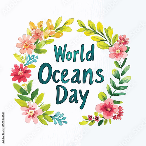 Vibrant Floral Wreath Celebrating World Oceans Day
