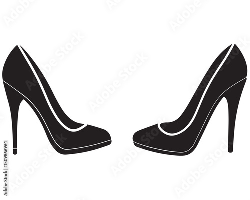 High heel shoes, silhouettes, black and white, minimalist design, fashion illustration