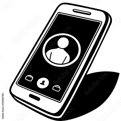 Smartphone with contact icon on screen isolated on white background