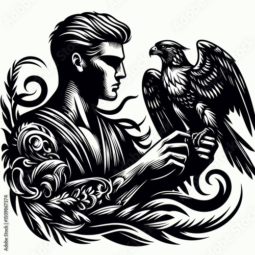 Man with falcon silhouette