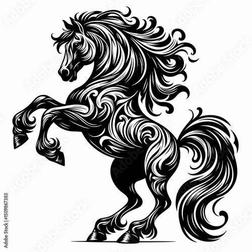 Rearing horse in black style