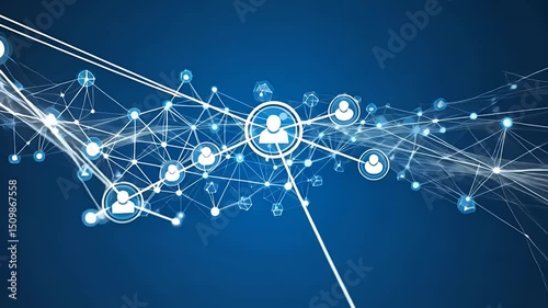 Abstract digital network illustration featuring interconnected nodes and user icons.