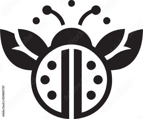 Minimalist Ladybug Silhouette Vector with Eight White Spots – Insect Illustration