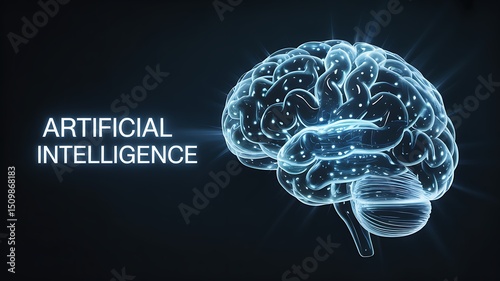 Glowing digital brain representing artificial intelligence with modern technology connections