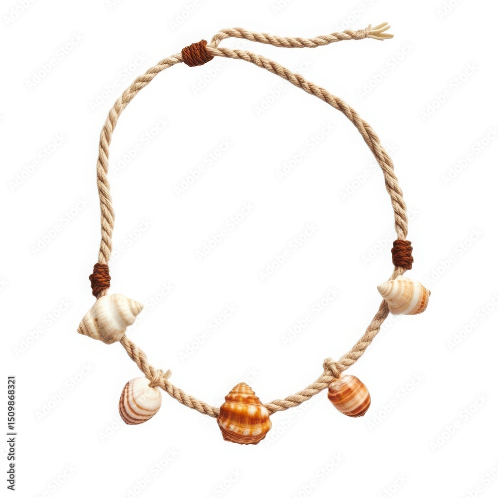 Fototapeta premium Seashell necklace on hemp rope