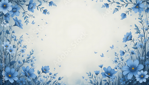 Elegant Blue Floral Border Design for Invitations and Stationery