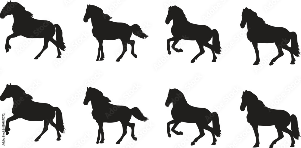 Fototapeta premium Elegant Black Horse Silhouettes Perfect for Branding Logos and Design Projects